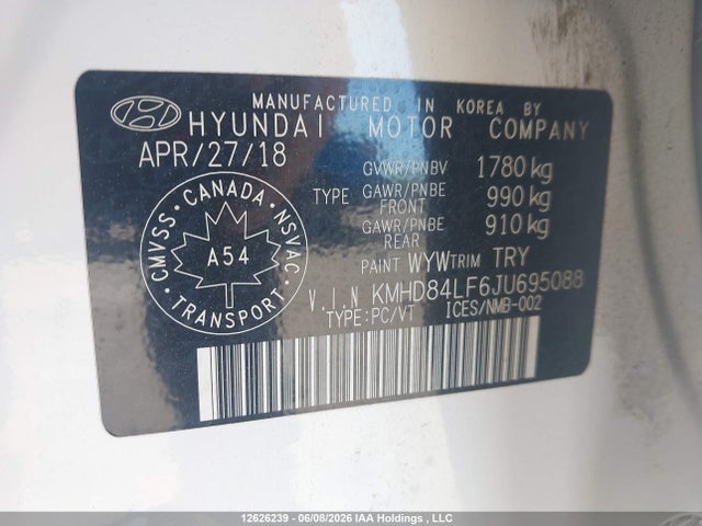 KMHD84LF6JU695088 Hyundai ELANTRA GL