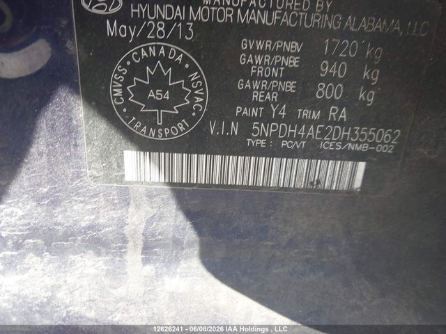 Продаж на аукціоні авто 2013 Hyundai Elantra Gls/limited, vin: 5NPDH4AE2DH355062, номер лоту: 12626241