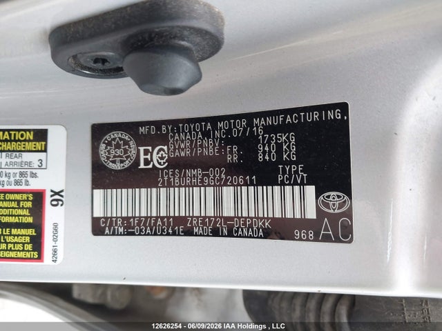 Продажа на аукционе авто 2016 Toyota Corolla L/le/le Pls/prm/s/s Pls, vin: 2T1BURHE9GC720611, номер лота: 12626254