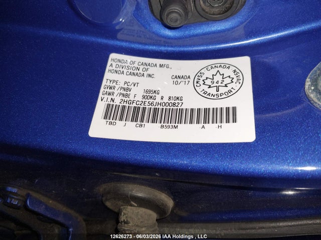 2018 Honda Civic Lx მანქანა იყიდება აუქციონზე, vin: 2HGFC2E56JH000827, აუქციონის ნომერი: 12626273