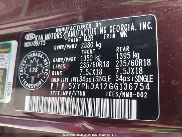 KIA SORENTO EX 2016 5XYPHDA12GG136754 Image 9