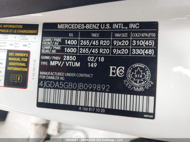 Продаж на аукціоні авто 2018 Mercedes-benz Gle 400 4matic, vin: 4JGDA5GB0JB099892, номер лоту: 12626282