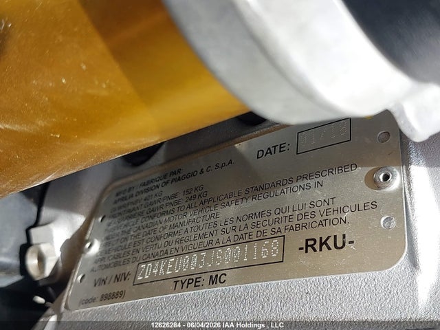 2018 Aprilia Rsv 4 Rf მანქანა იყიდება აუქციონზე, vin: ZD4KEU003JS001168, აუქციონის ნომერი: 12626284