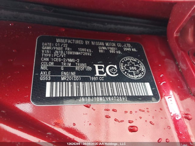 Продажа на аукционе авто 2022 Nissan Qashqai, vin: JN1BJ1BW3NW472892, номер лота: 12626289