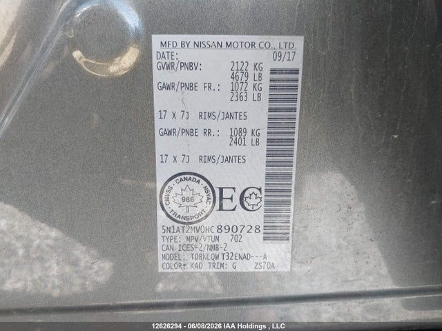 Aukcja sprzedaży 2017 Nissan Rogue, vin: 5N1AT2MV0HC890728, numer aukcji: 12626294