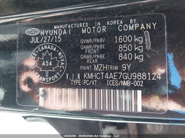 KMHCT4AE7GU988124 Hyundai ACCENT SE