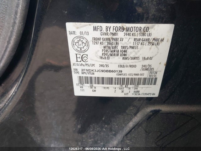 Продажа на аукционе авто 2013 Ford Edge Sel, vin: 2FMDK3JC9DBB60139, номер лота: 12626317