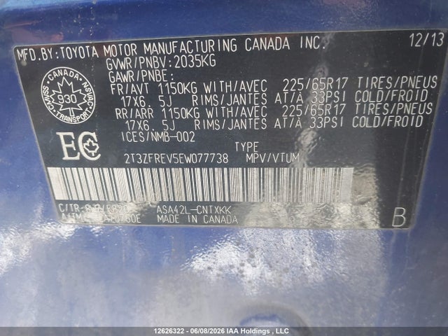 Aukcja sprzedaży 2014 Toyota Rav4 Le, vin: 2T3ZFREV5EW077738, numer aukcji: 12626322