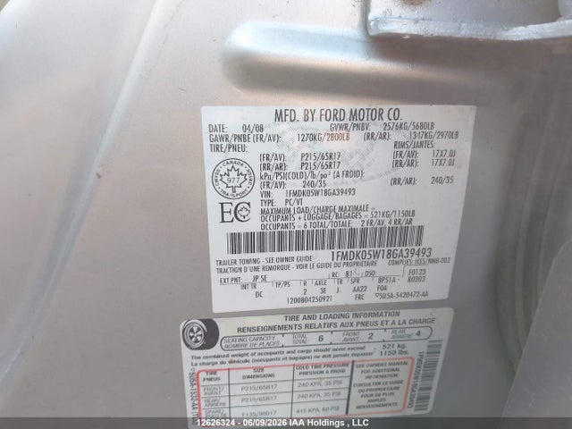 12626324 :رقم المزاد ، 1FMDK05W18GA39493 vin ، 2008 Ford Taurus X Sel مزاد بيع