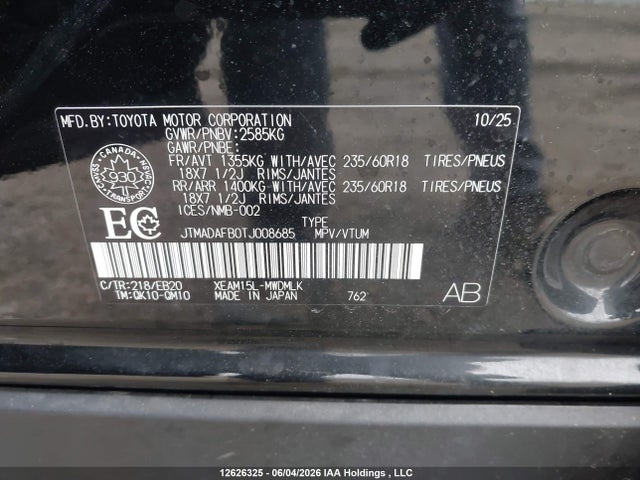 Aukcja sprzedaży 2026 Toyota Bz Xle Awd, vin: JTMADAFB0TJ008685, numer aukcji: 12626325
