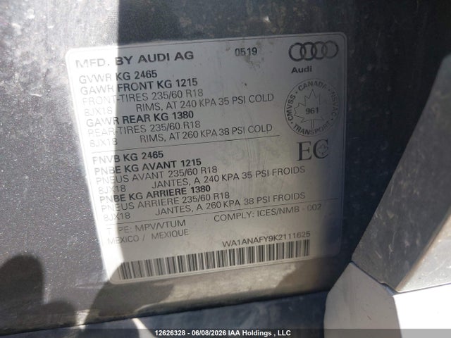 WA1ANAFY9K2111625 Audi Q5 PREMIUM
