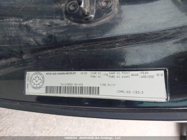 Продажа на аукционе авто 2000 Audi Tt Quaro, vin: TRUUC28N2Y1031458, номер лота: 12626334