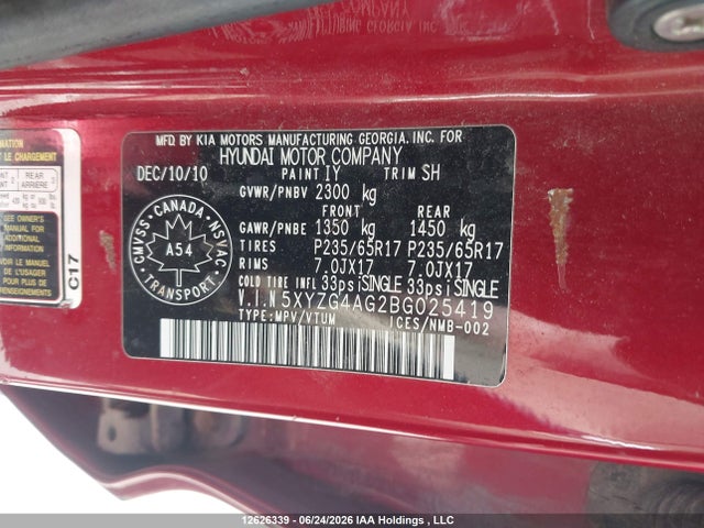 Aukcja sprzedaży 2011 Hyundai Santa Fe Gls, vin: 5XYZG4AG2BG025419, numer aukcji: 12626339