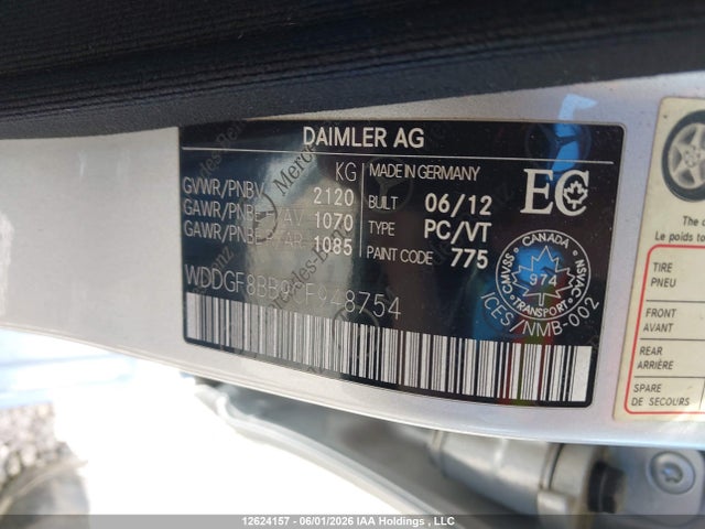 Aukcja sprzedaży 2012 Mercedes-benz C 300 4matic, vin: WDDGF8BB9CF948754, numer aukcji: 12624157