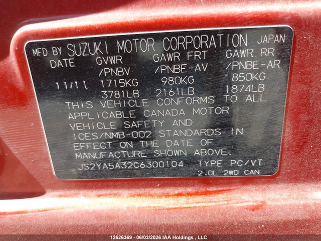 Продажа на аукционе авто 2012 Suzuki Sx4, vin: JS2YA5A32C6300104, номер лота: 12626369