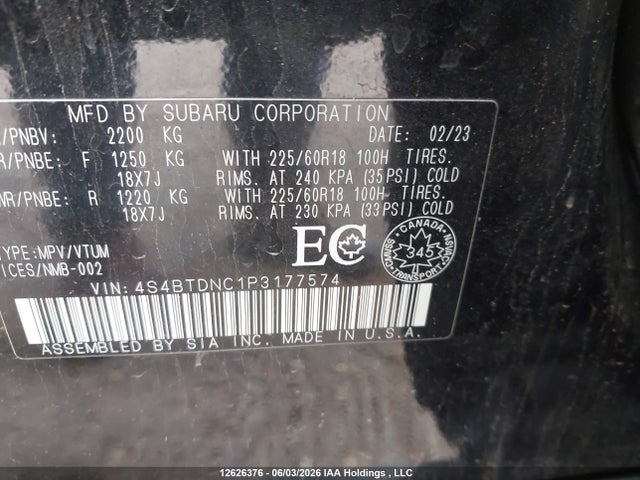 Продаж на аукціоні авто 2023 Subaru Outback Limited, vin: 4S4BTDNC1P3177574, номер лоту: 12626376