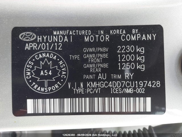 Aukcja sprzedaży 2012 Hyundai Genesis 3.8 Premium, vin: KMHGC4DD7CU197428, numer aukcji: 12626380