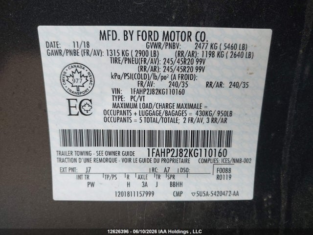 Ford Taurus Limited 2019 1FAHP2J82KG110160 Image 9
