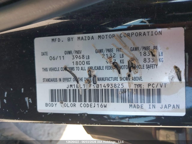 12626422 :رقم المزاد ، JM1BL1UF9B1493825 vin ، 2011 Mazda 3 I مزاد بيع