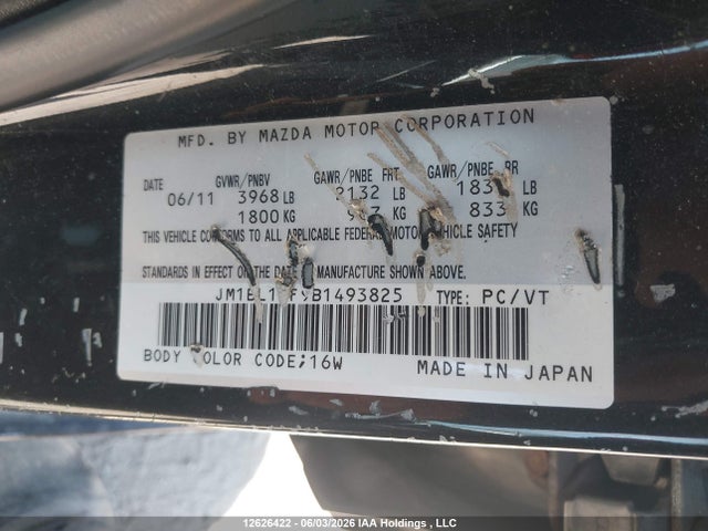 12626422 :رقم المزاد ، JM1BL1UF9B1493825 vin ، 2011 Mazda 3 I مزاد بيع