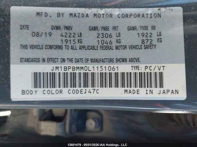 Aukcja sprzedaży 2020 Mazda Mazda3 Gt, vin: JM1BPBMM0L1151061, numer aukcji: 12601479