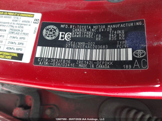 Продаж на аукціоні авто 2010 Toyota Corolla Ce, vin: 2T1BU4EE4AC203683, номер лоту: 12607550