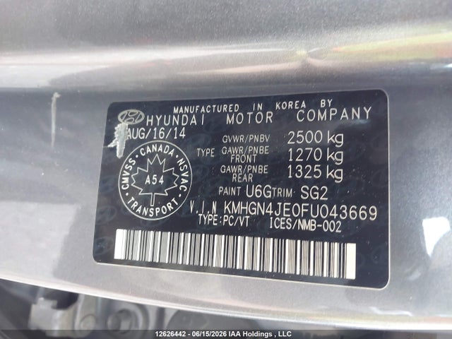 Продаж на аукціоні авто 2015 Hyundai Genesis 3.8l, vin: KMHGN4JE0FU043669, номер лоту: 12626442