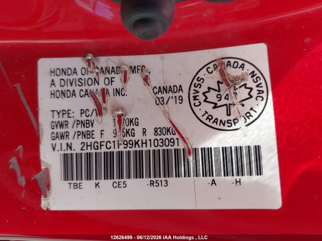 Honda Civic 2019 2HGFC1F99KH103091 Image 18