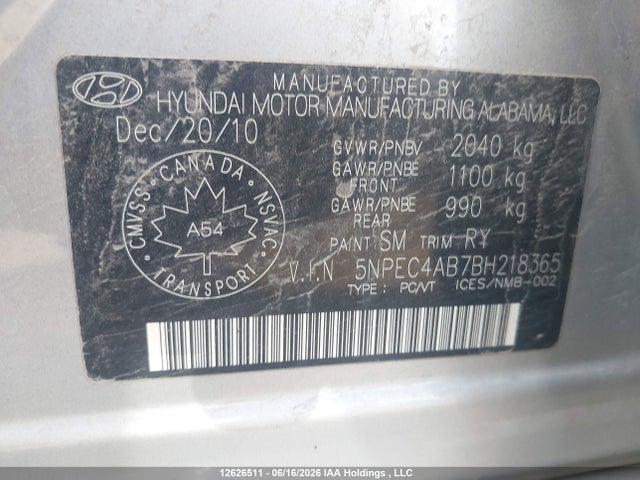 2011 Hyundai Sonata 2.0t Limited მანქანა იყიდება აუქციონზე, vin: 5NPEC4AB7BH218365, აუქციონის ნომერი: 12626511