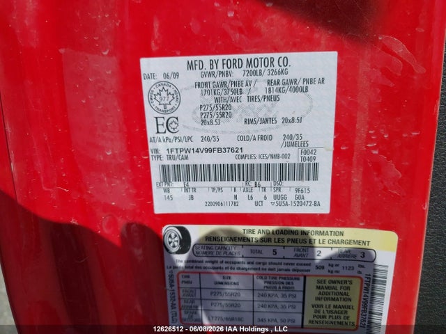 Aukcja sprzedaży 2009 Ford F150 Supercrew, vin: 1FTPW14V99FB37621, numer aukcji: 12626512