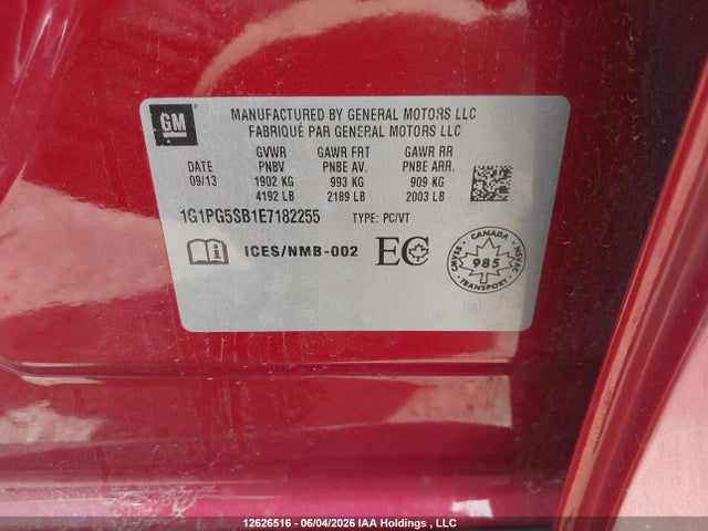 2014 Chevrolet Cruze მანქანა იყიდება აუქციონზე, vin: 1G1PG5SB1E7182255, აუქციონის ნომერი: 12626516