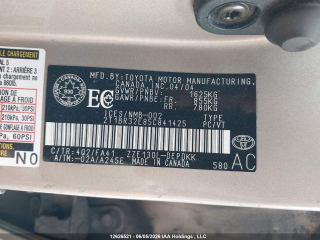 Aukcja sprzedaży 2005 Toyota Corolla Ce/le/sport, vin: 2T1BR32E85C841425, numer aukcji: 12626521