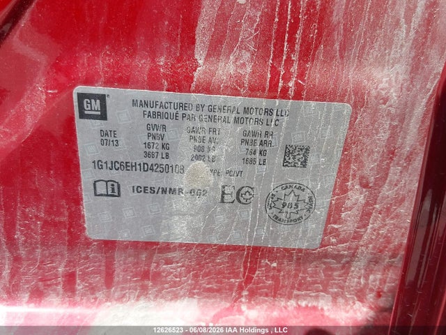Продажа на аукционе авто 2013 Chevrolet Sonic, vin: 1G1JC6EH1D4250108, номер лота: 12626523