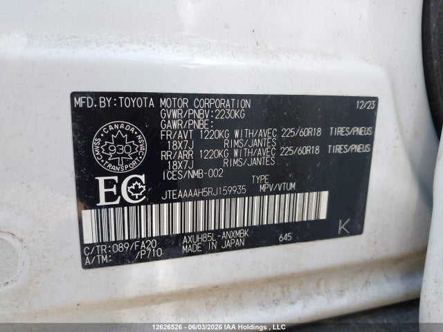 12626526 :رقم المزاد ، JTEAAAAH5RJ159935 vin ، 2024 Toyota Venza Le/xle/limited/night Shade مزاد بيع