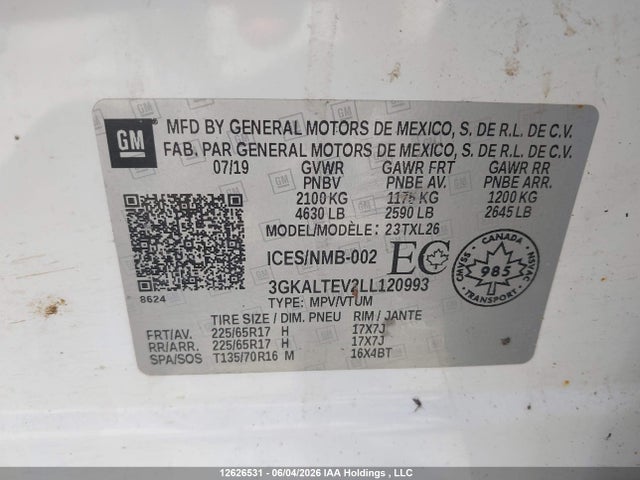 12626531 :رقم المزاد ، 3GKALTEV2LL120993 vin ، 2020 Gmc Terrain Sle مزاد بيع