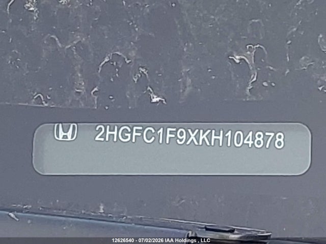 Aukcja sprzedaży 2019 Honda Civic Touring, vin: 2HGFC1F9XKH104878, numer aukcji: 12626540