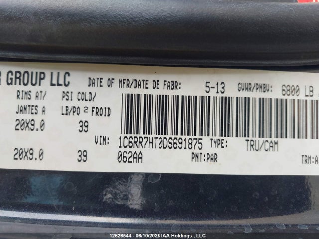Продаж на аукціоні авто 2013 Ram 1500 Sport, vin: 1C6RR7HT0DS691875, номер лоту: 12626544