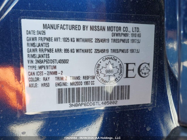 Aukcja sprzedaży 2026 Nissan Kicks Sr Awd Cvt, vin: 3N8AP6DD6TL405002, numer aukcji: 12626554
