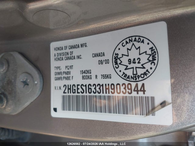 Продажа на аукционе авто 2001 Honda Civic Dx-g, vin: 2HGES16331H903944, номер лота: 12626582