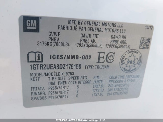 Продаж на аукціоні авто 2013 Gmc Sierra 1500 Sl, vin: 1GTR2UEA3DZ176150, номер лоту: 12626583