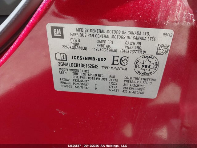 2013 Chevrolet Equinox 1lt მანქანა იყიდება აუქციონზე, vin: 2GNALDEK1D6162642, აუქციონის ნომერი: 12626587
