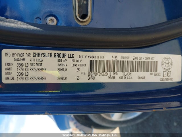 12626591 :رقم المزاد ، 1D3HV18T89S820411 vin ، 2009 Dodge Ram 1500 مزاد بيع