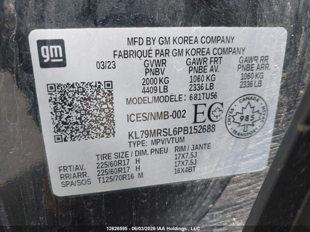 12626595 :رقم المزاد ، KL79MRSL6PB152688 vin ، 2023 Chevrolet Trailblazer Lt مزاد بيع
