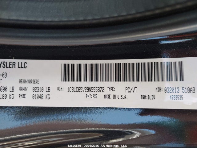 2009 Chrysler Sebring Limited მანქანა იყიდება აუქციონზე, vin: 1C3LC65V29N555872, აუქციონის ნომერი: 12626610