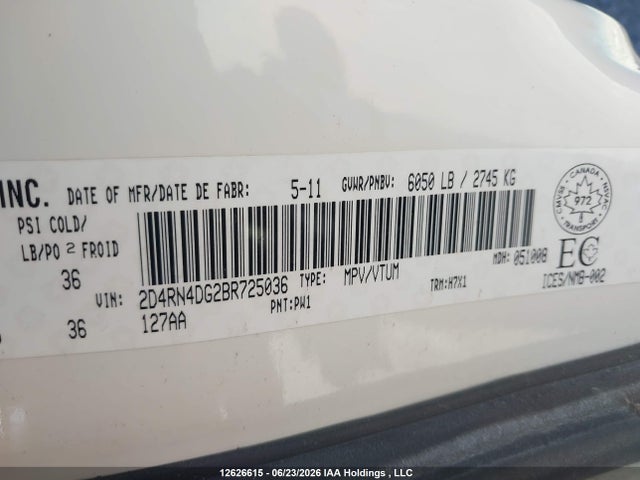 Продажа на аукционе авто 2011 Dodge Grand Caravan Se/sxt, vin: 2D4RN4DG2BR725036, номер лота: 12626615