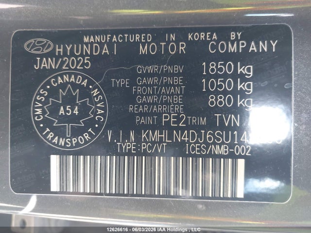 12626616 :رقم المزاد ، KMHLN4DJ6SU144006 vin ، 2025 Hyundai Elantra Luxury With Two-tone Interior Hybrid مزاد بيع