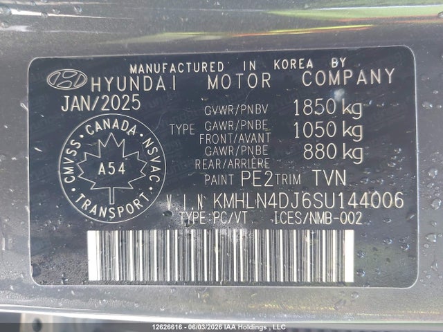 12626616 :رقم المزاد ، KMHLN4DJ6SU144006 vin ، 2025 Hyundai Elantra Luxury With Two-tone Interior Hybrid مزاد بيع
