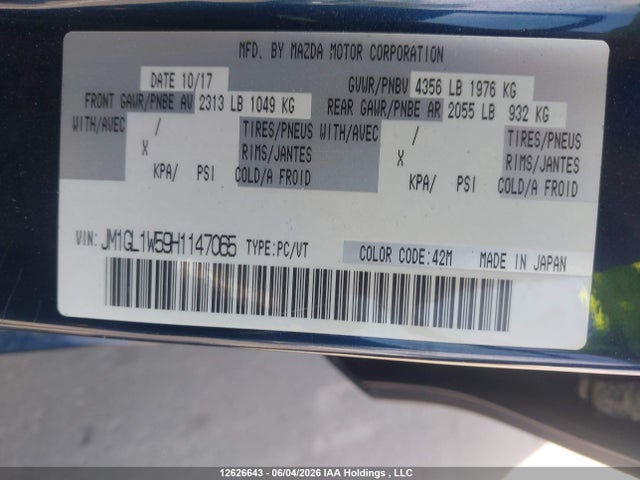 Mazda MAZDA6 2017 JM1GL1W59H1147065 Image 9