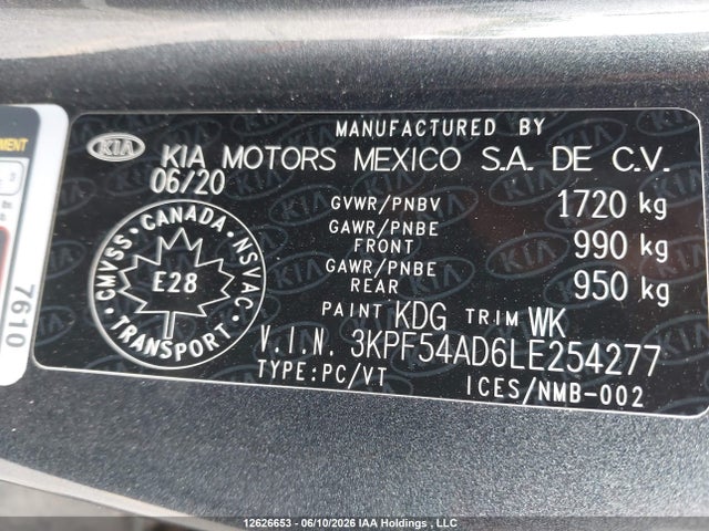 Продажа на аукционе авто 2020 Kia Forte Ex/ex Limited/ex Premium/ex+, vin: 3KPF54AD6LE254277, номер лота: 12626653