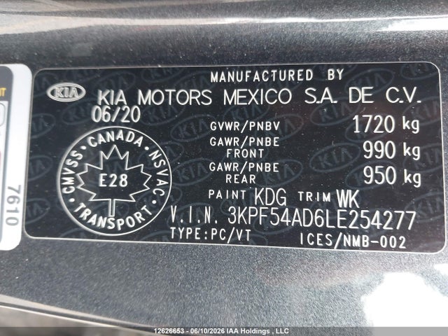 Продажа на аукционе авто 2020 Kia Forte Ex/ex Limited/ex Premium/ex+, vin: 3KPF54AD6LE254277, номер лота: 12626653